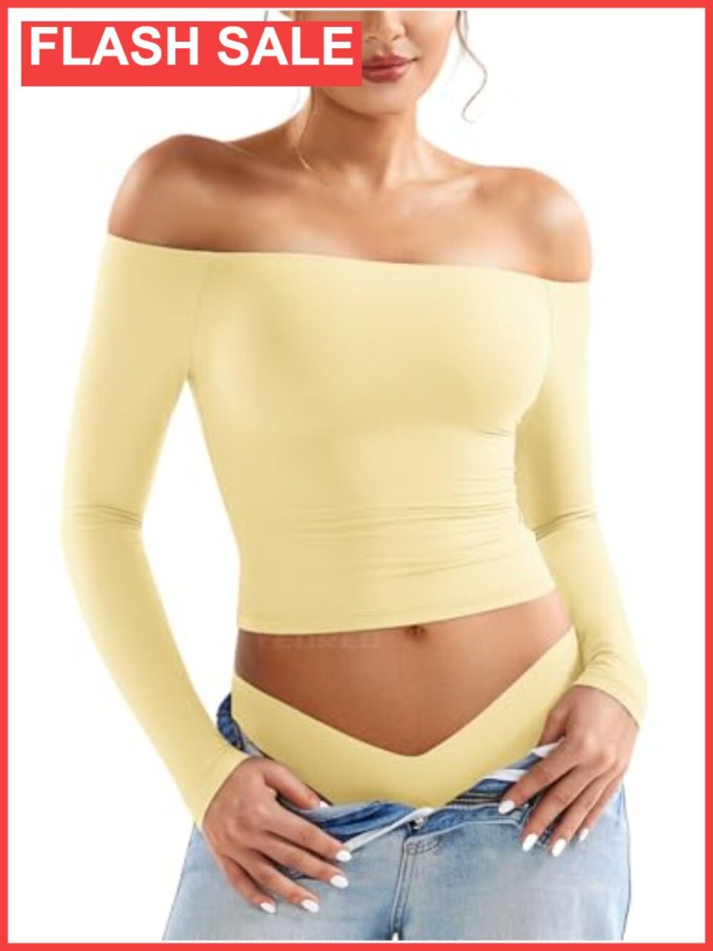Off Shoulder Long Sleeve Double Lined Top Slim Fit Y2K Basic Shirt